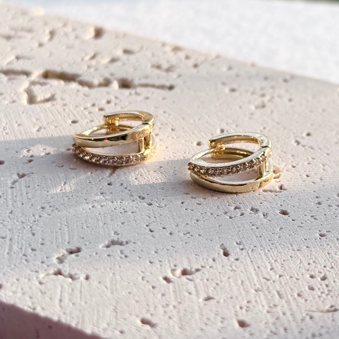 Nola 14K Gold Double Layered CZ Hoops