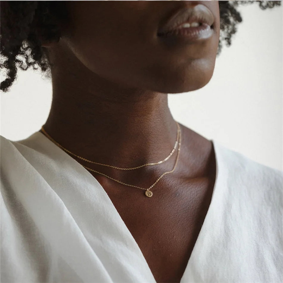 Dainty Initial Circle Layer Necklace