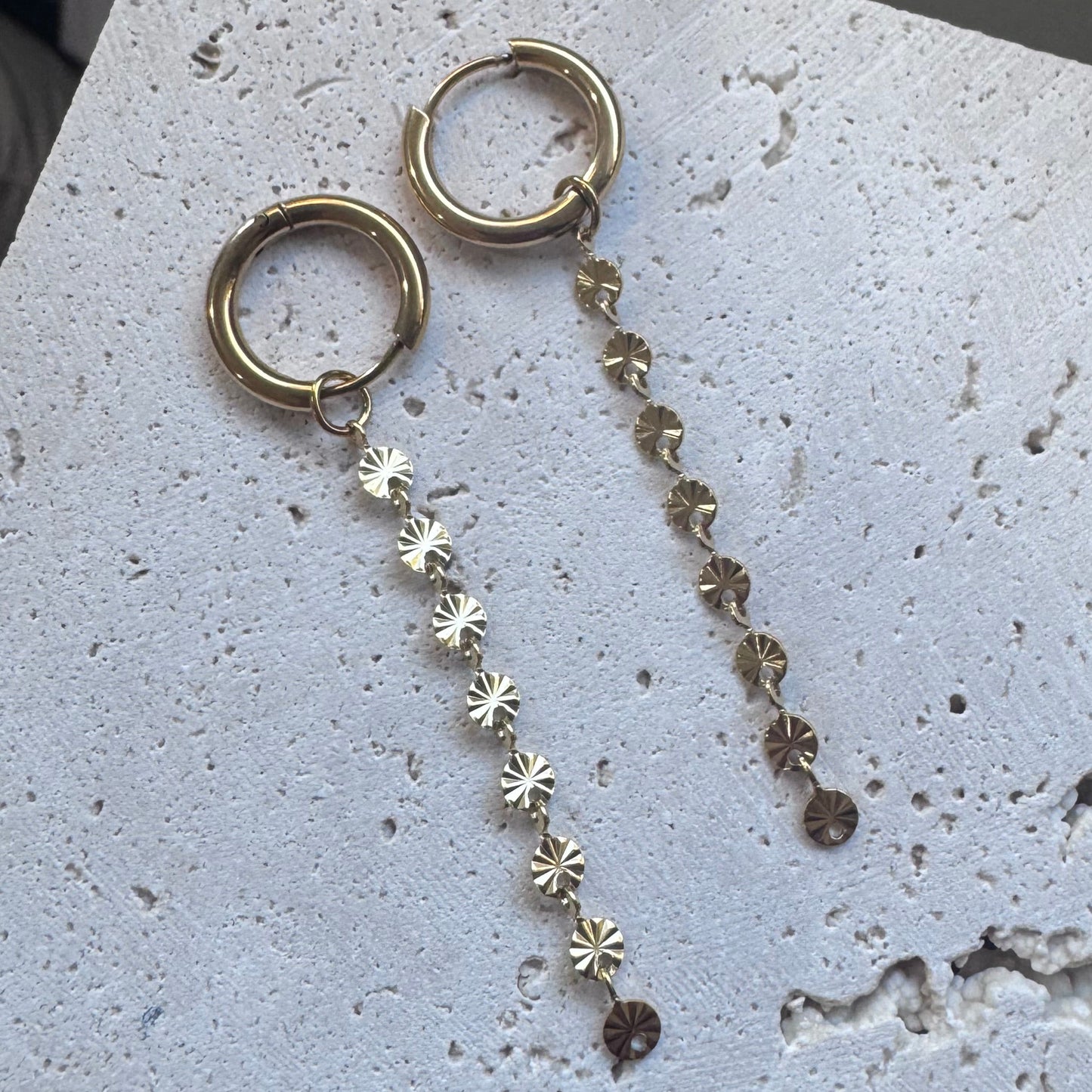 14K Gold Long Drop Chain Earrings