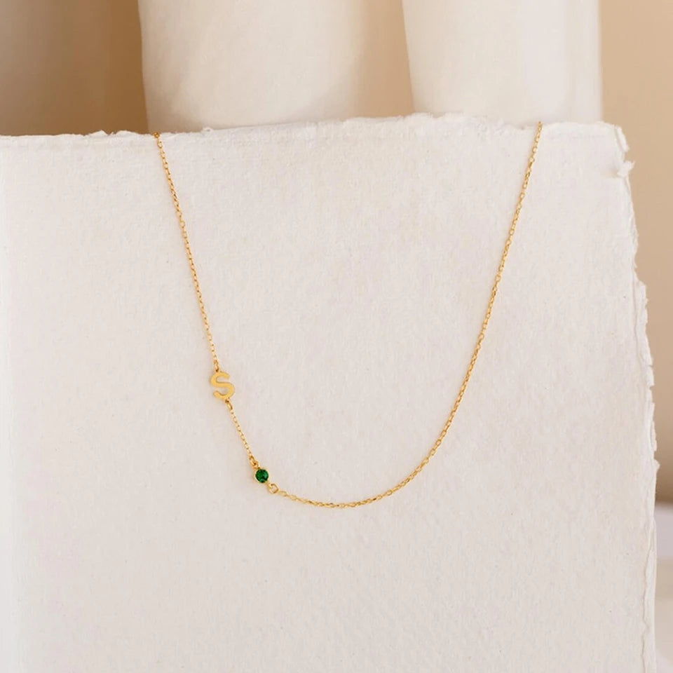 Custom Initial Birthstone Necklace
