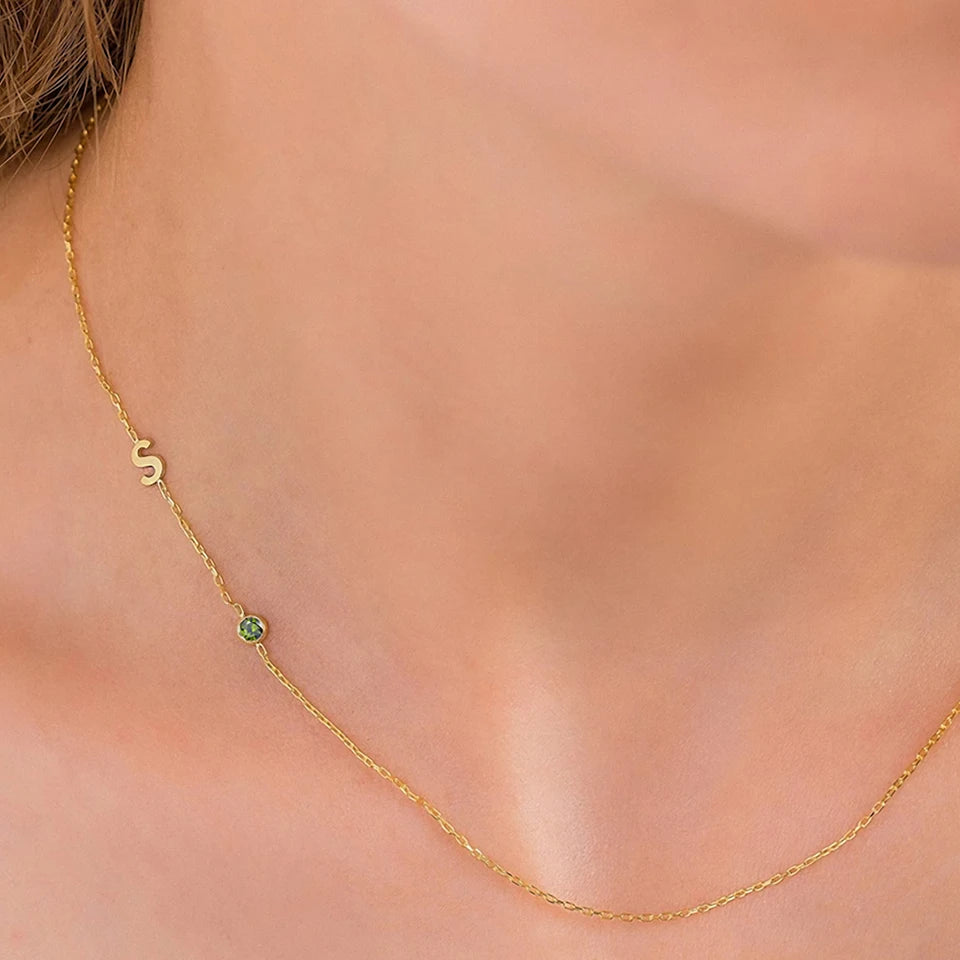 Custom Initial Birthstone Necklace