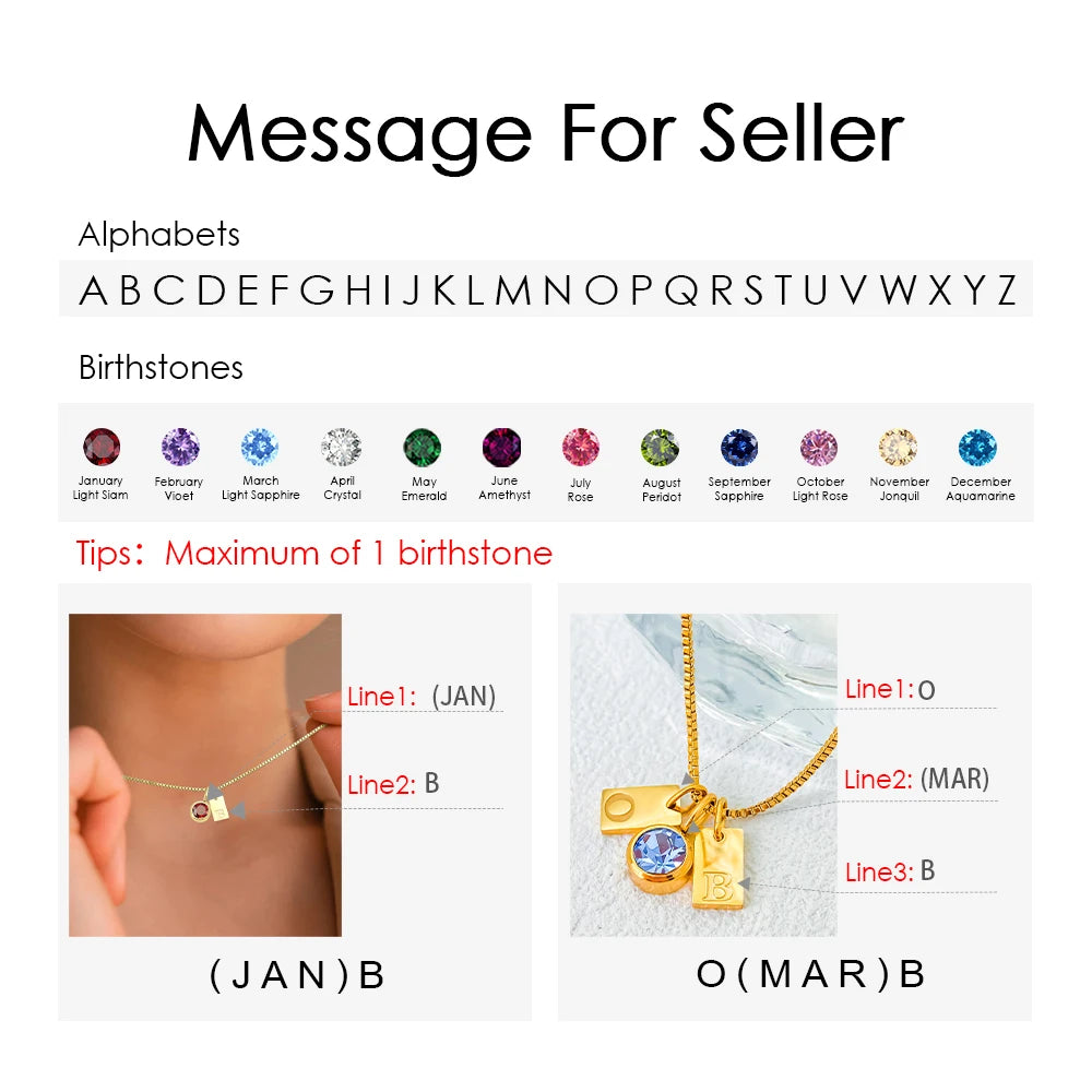 Custom Initial Tag Birthstone Necklace