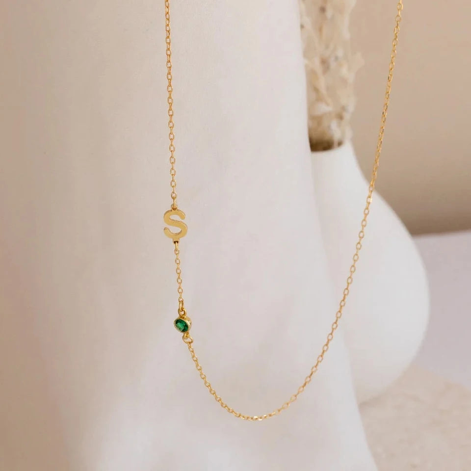 Custom Initial Birthstone Necklace