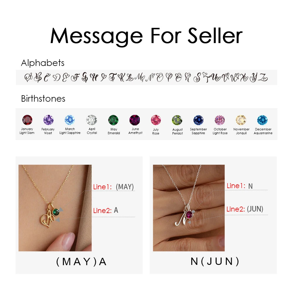 Handwritten Love Initial Birthstone Necklace