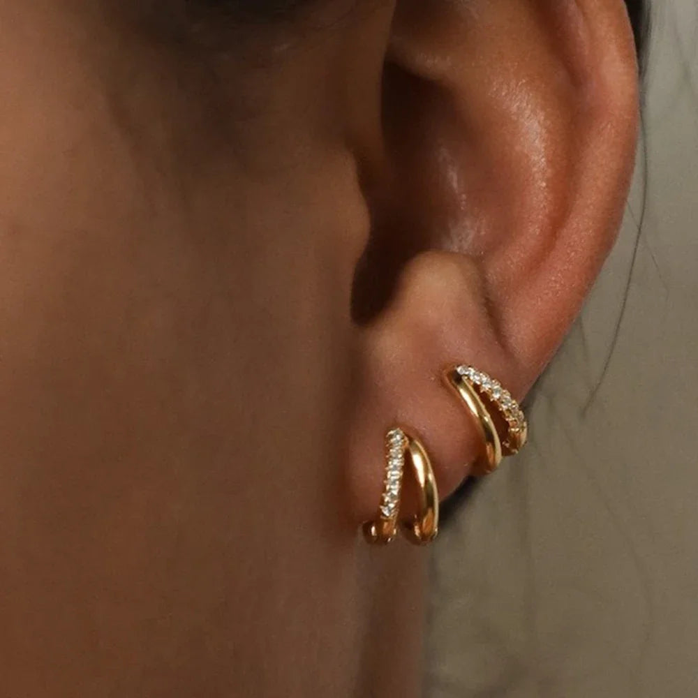 Nola 14K Gold Double Layered CZ Hoops