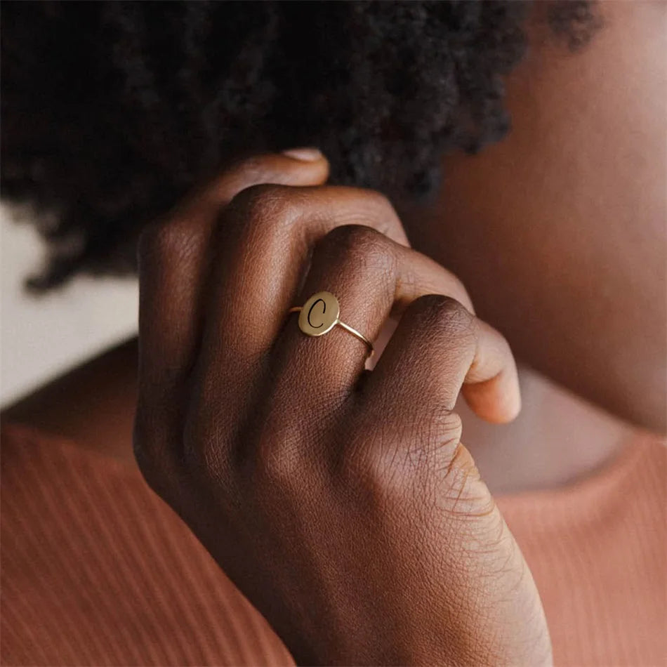 18K Gold Custom Handwritten Initial Ring