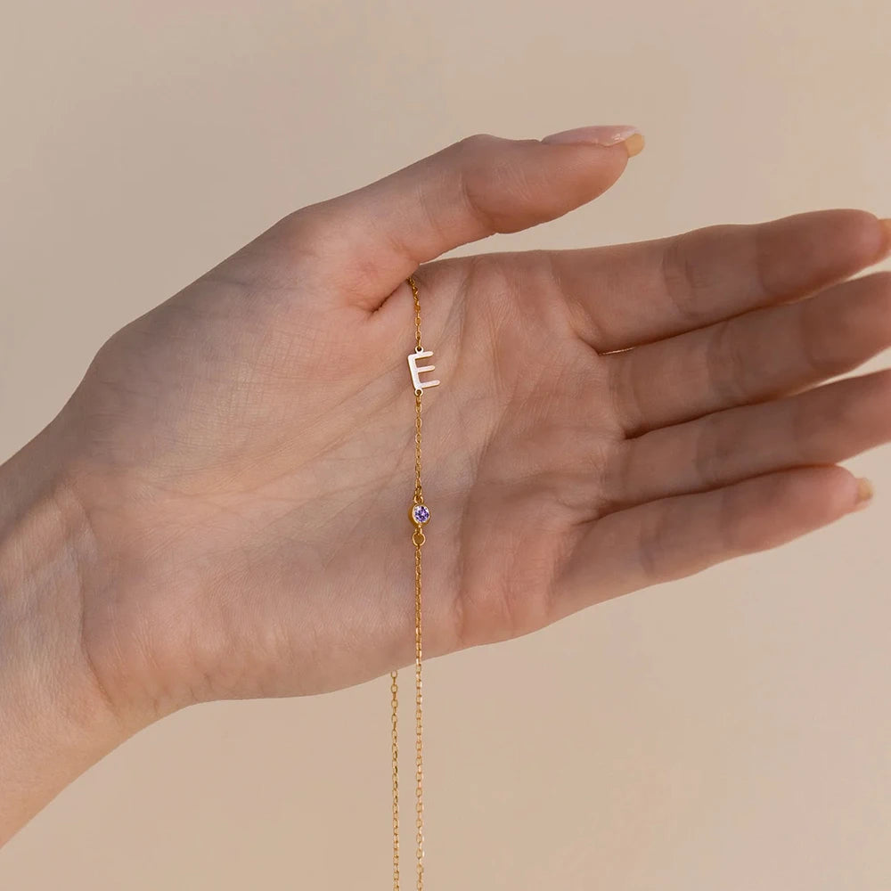 Custom Initial Birthstone Necklace