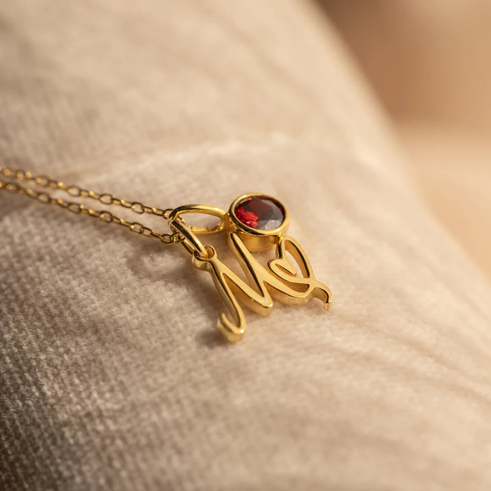Handwritten Love Initial Birthstone Necklace