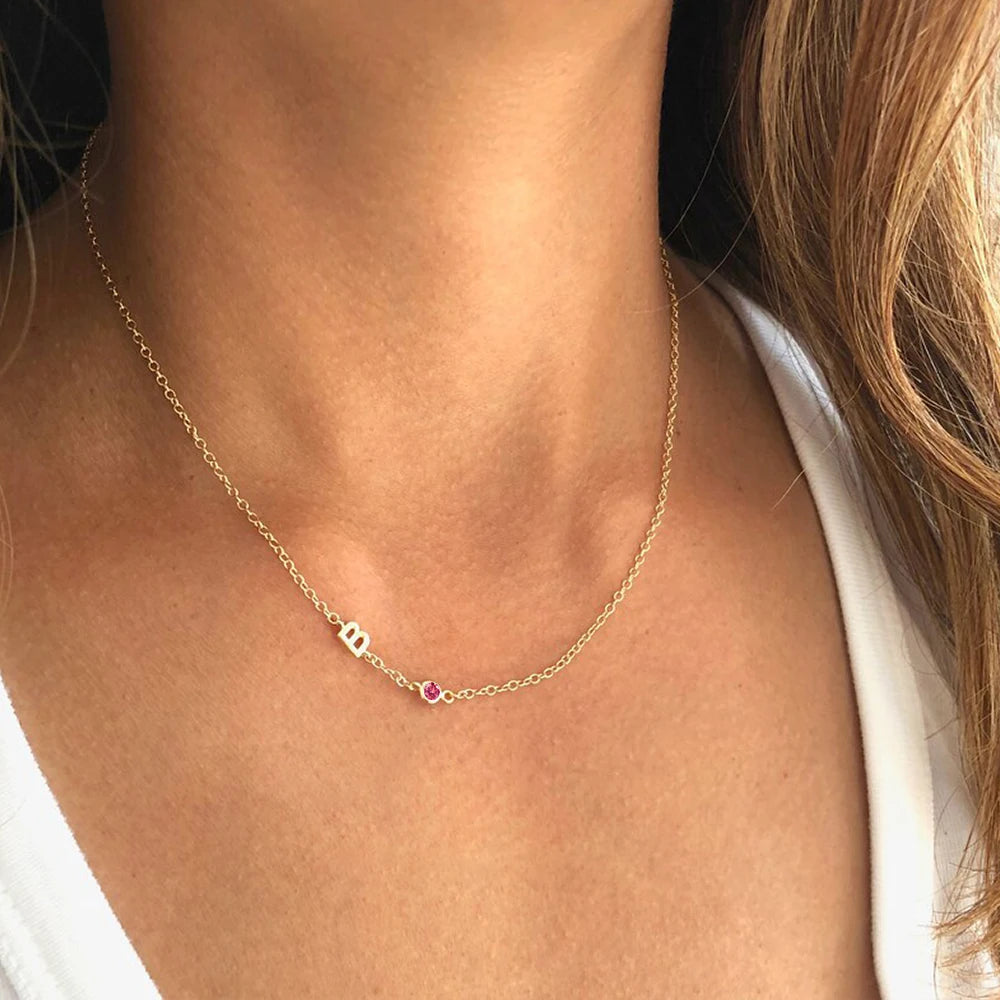 Custom Initial Birthstone Necklace