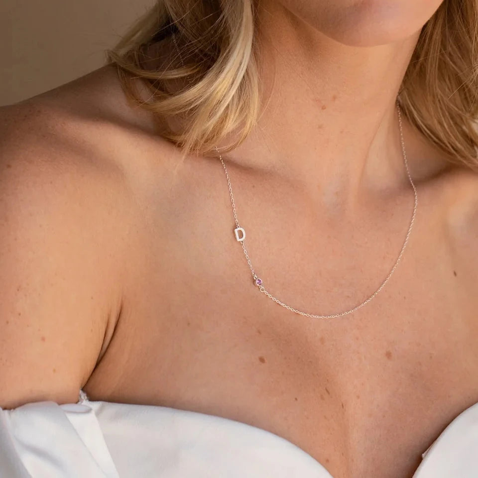 Custom Initial Birthstone Necklace