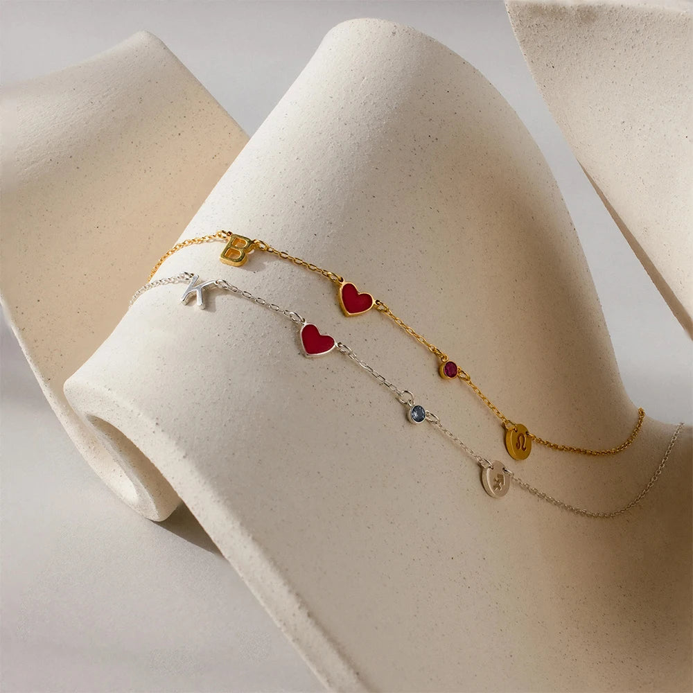 Custom Initial Heart Necklace with Birthstone and Zodiac Star Sign