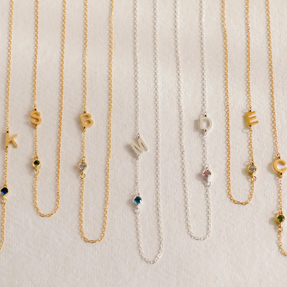 Custom Initial Birthstone Necklace