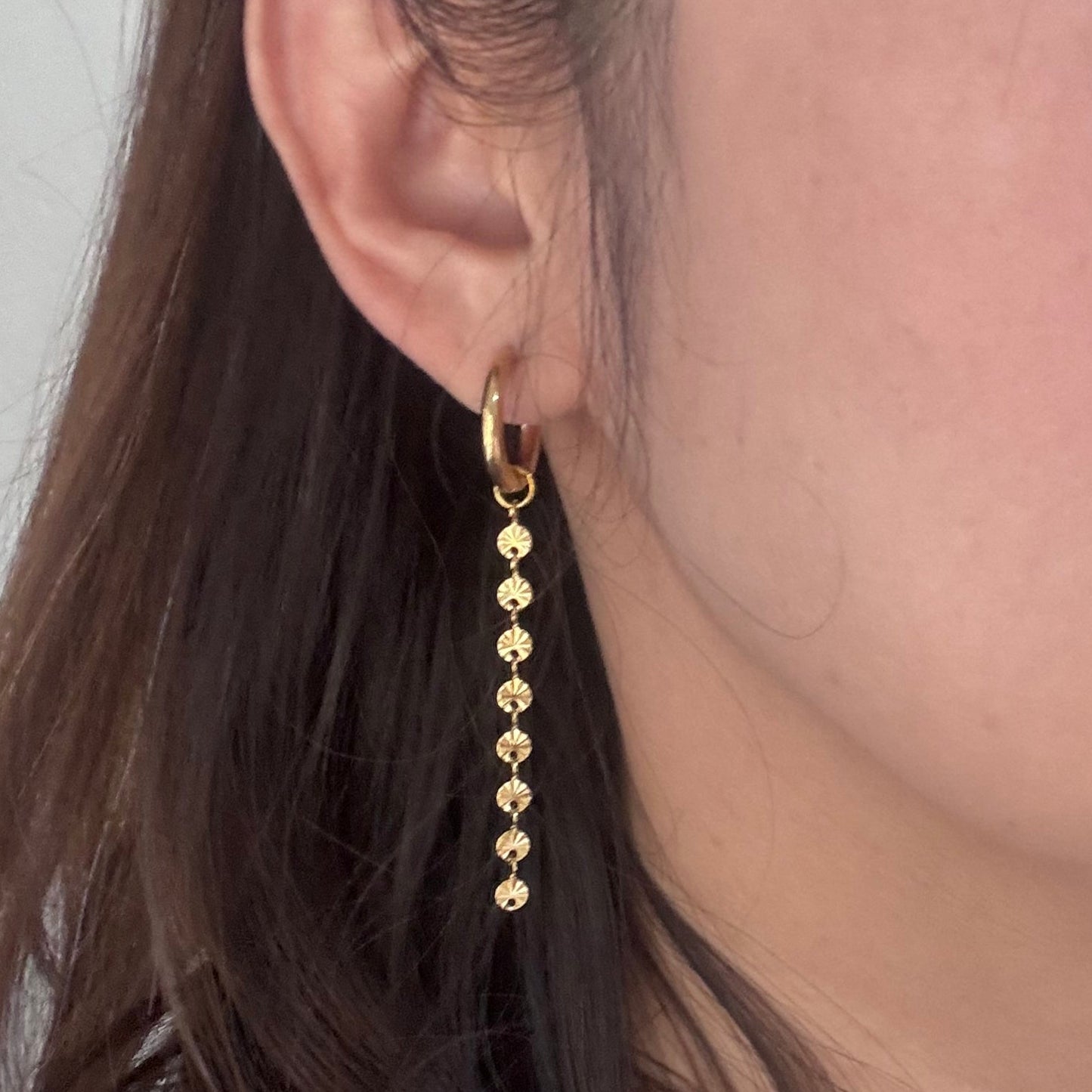 14K Gold Long Drop Chain Earrings