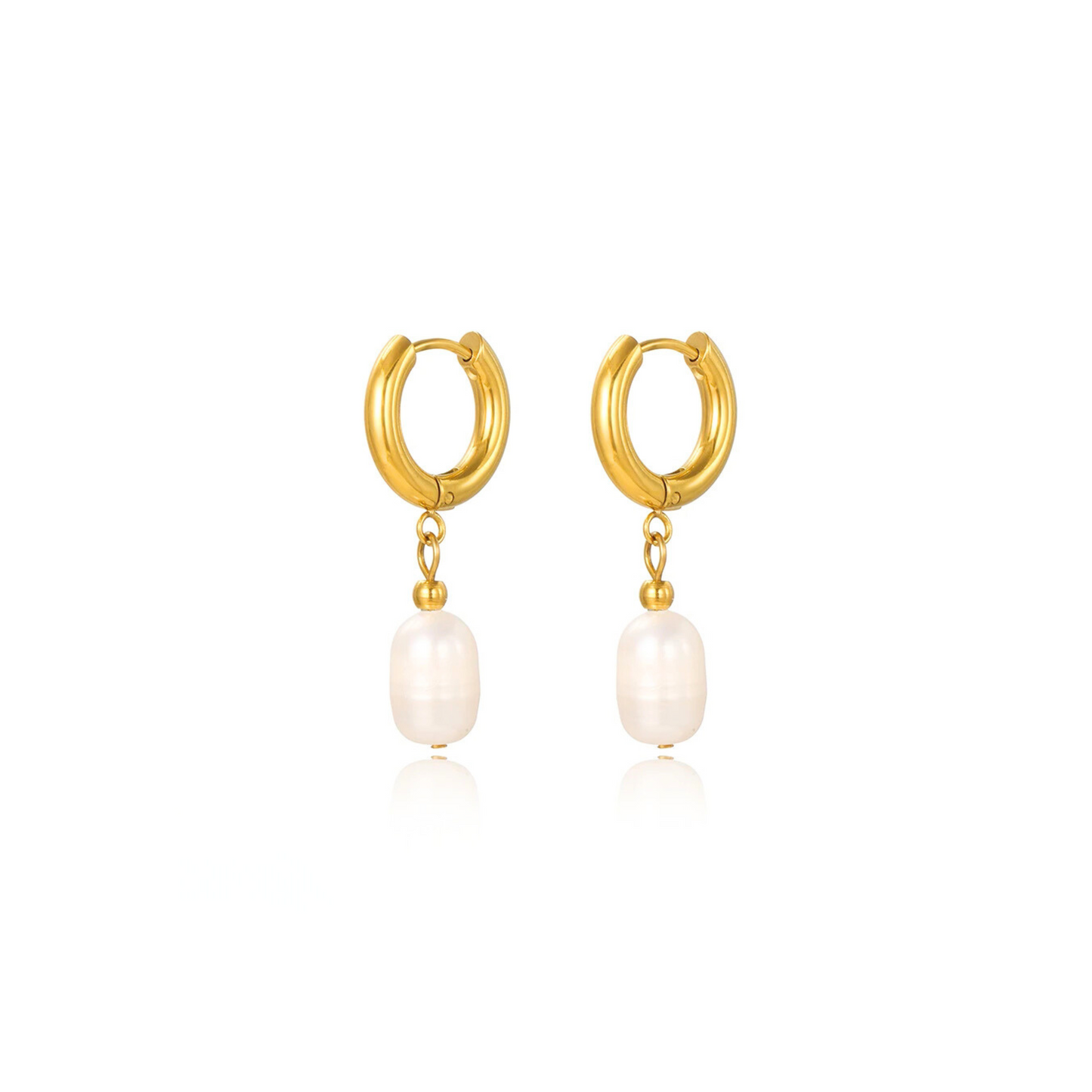 14K Gold Pearl Pendant Huggie Drop Earrings