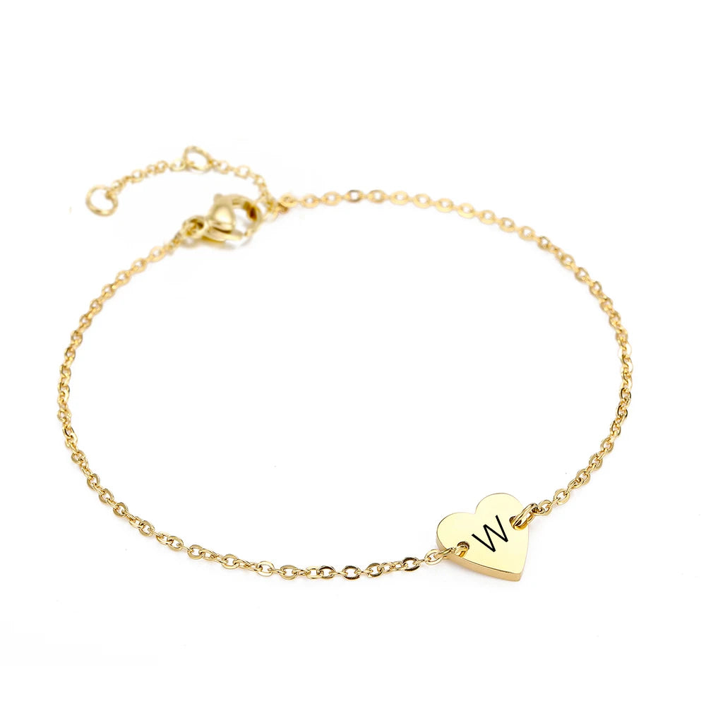 Single Letter Engraved Heart Bracelet