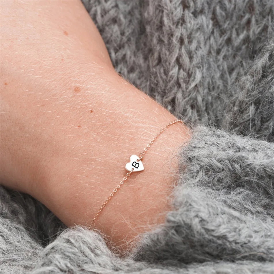 Single Letter Engraved Heart Bracelet