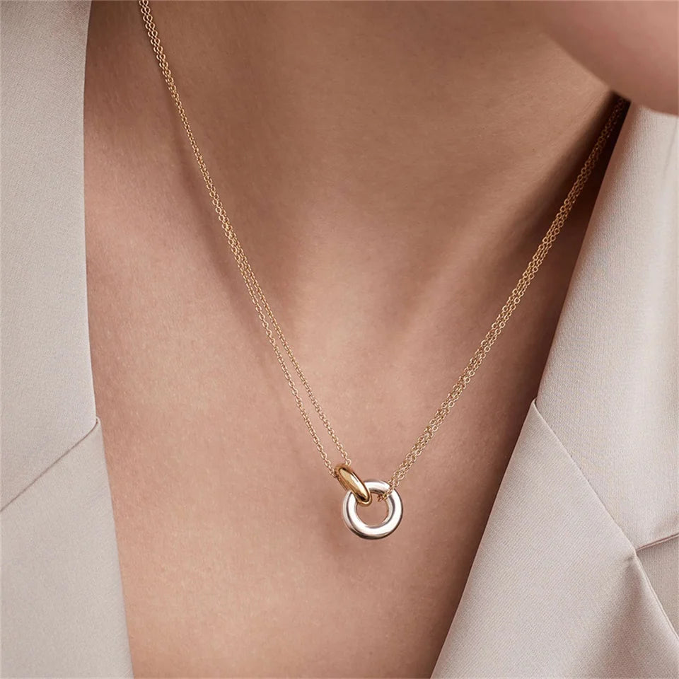 Duo Tone Interlocking Pendant Necklace