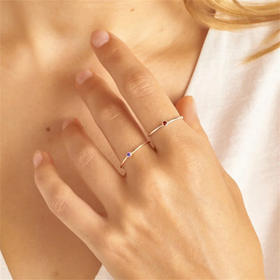 Dainty Bezel Solitaire Birthstone Ring