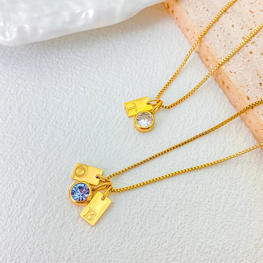 Custom Initial Tag Birthstone Necklace