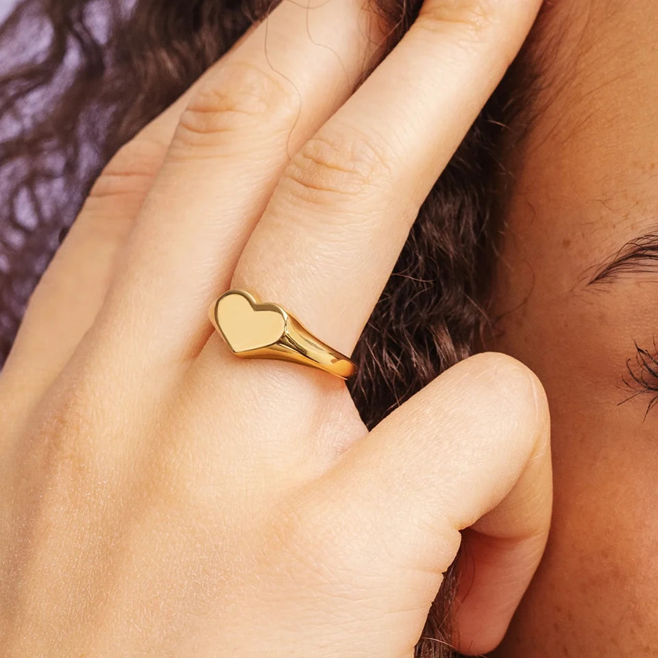 14K Gold Heart Signet Ring